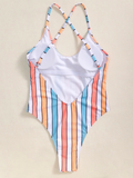 One Piece Color Stripes Swimsuit 2021