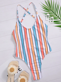 One Piece Color Stripes Swimsuit 2021