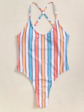 One Piece Color Stripes Swimsuit 2021