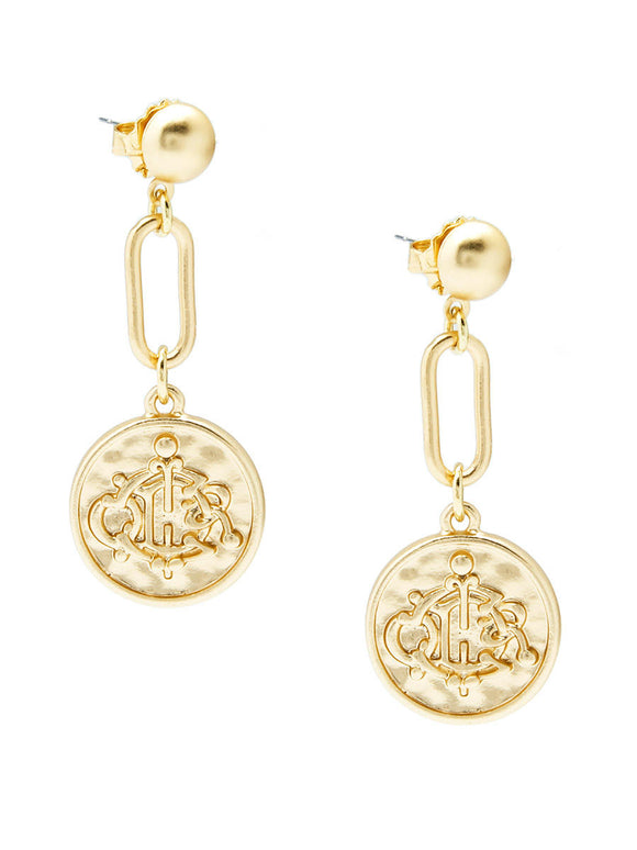 Engraved Coin And Link Drop Earring Jewelry