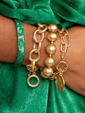 Gold Oval & Paper Clip Links Coin Bracelet Jewelry