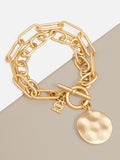 Gold Oval & Paper Clip Links Coin Bracelet Jewelry