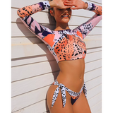 Leopard Long Sleeve Two Pieces Bathing Suit 2021