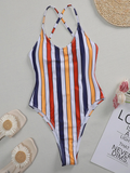 One Piece Color Stripes Swimsuit 2021